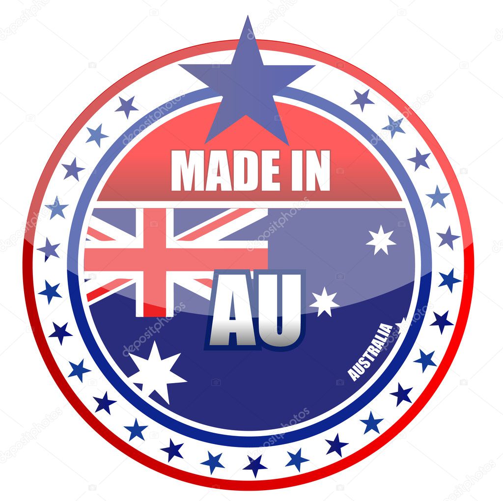 Made in Australia illustration stamp isolated over a white background