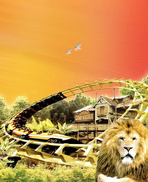Roller coaster met grafische achtergrond — Stockfoto