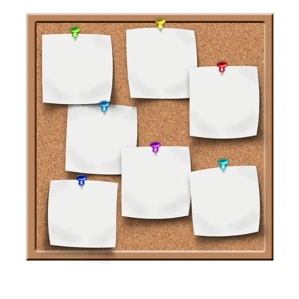 Cork notice board with blank sticker notes — Stock Photo, Image