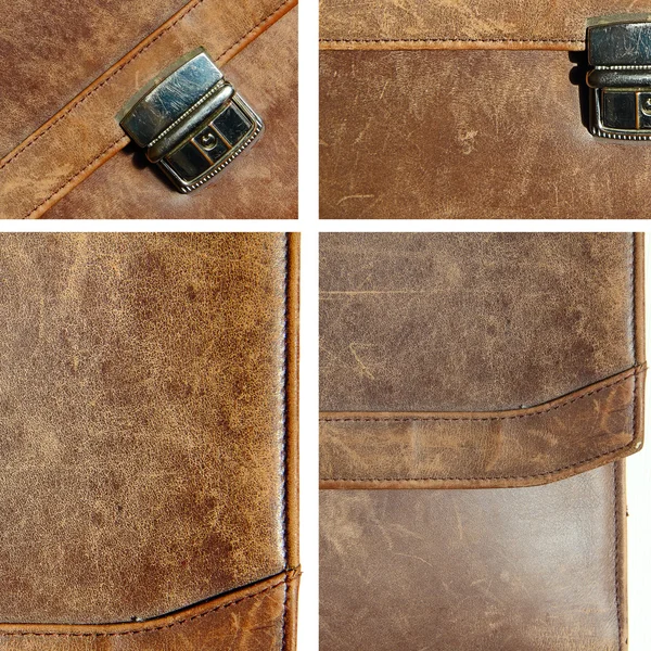 Set grunge leather texture briefcase — Stock Photo, Image