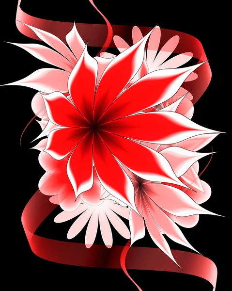 Abstrakte Blume und Schleife auf schwarzem Hintergrund — Stockfoto