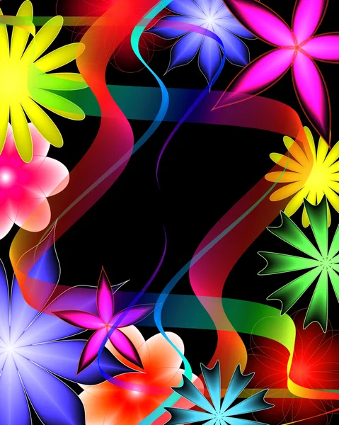 Abstracte bloem en lint op een zwarte achtergrond — Stockfoto