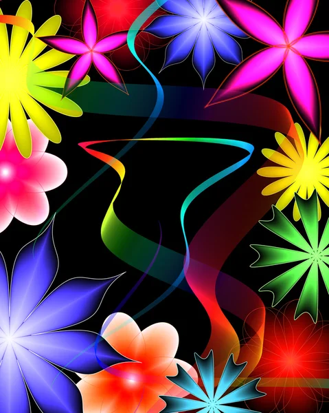 Abstracte bloem en lint op een zwarte achtergrond — Stockfoto