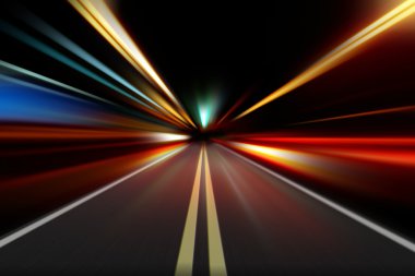 Abstract acceleration speed motion on night road clipart