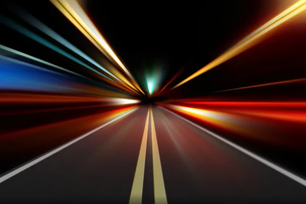 Abstrakt acceleration hastighet rörelse på natten väg — Stockfoto
