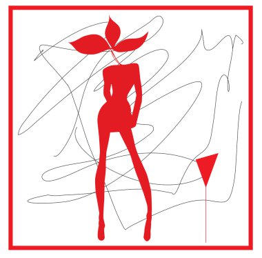 Abstraction WOMAN in red tones and wine glass clipart