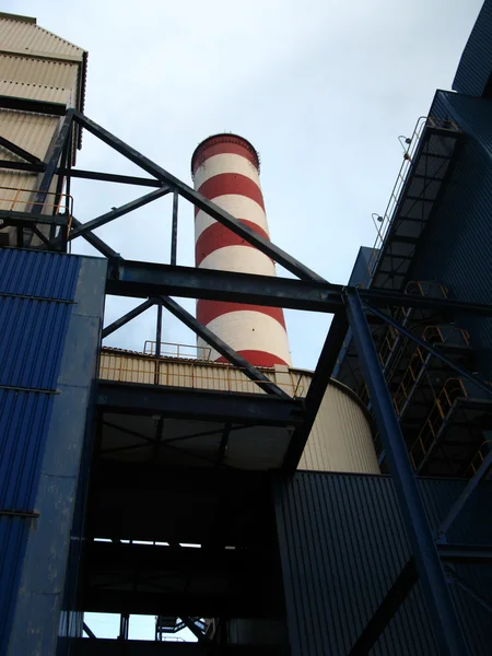 Red and white high industrial chimney — Stock Photo, Image