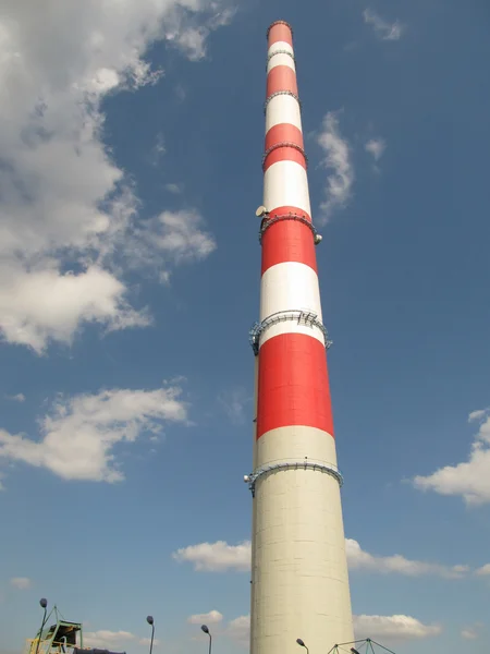 White and red high chimney — Stock Photo, Image