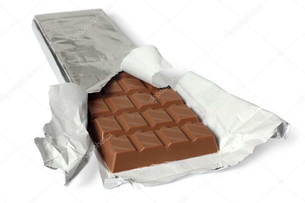 Chocolate bar with torn wrapper