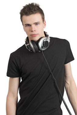 Teenager with stereo headphones clipart