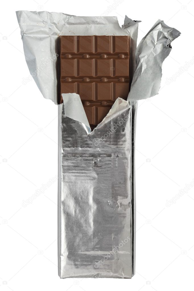 Chocolate bar in foil wrapper