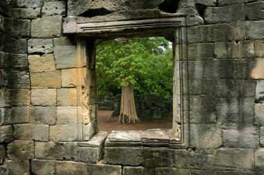 Stone window in Cambodia clipart