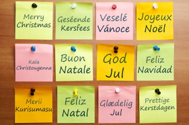 Merry Christmas in 12 languages clipart