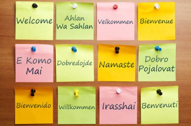 Welcome word in 12 languages clipart