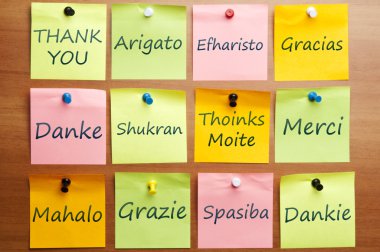 Thank you word in 12 languages clipart