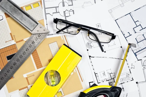 House plans and tools — Stock Photo, Image