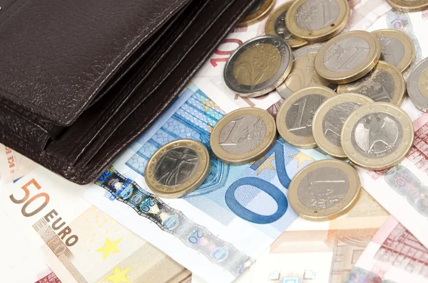 Eurosedler og mønter - Stock-foto