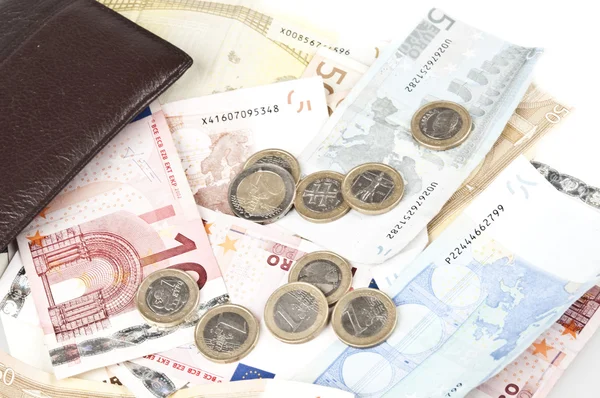 Banknoty i monety euro — Zdjęcie stockowe