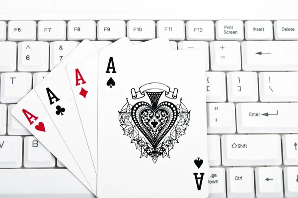 Cards on keyboard — Stock Photo, Image