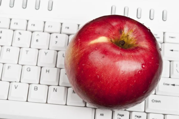 Apfel auf Tastatur — Stockfoto