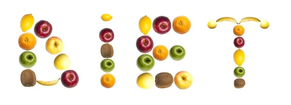 Słowo dieta z owocami — Zdjęcie stockowe