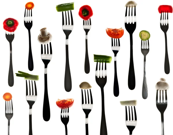 Wiele kawałek warzywa w forks — Zdjęcie stockowe