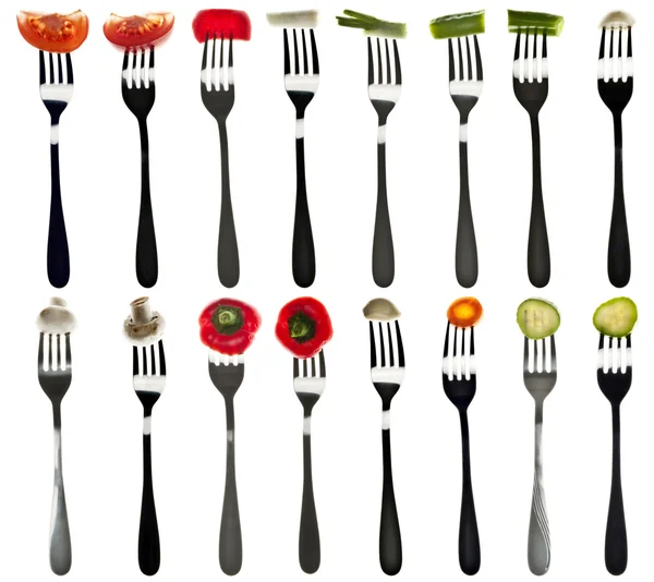 stock image Collage of vegetables in forks