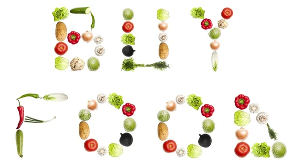 "Lebensmittel kaufen "Wörter aus Gemüse — Stockfoto