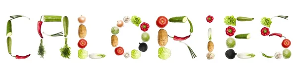 Słowo kalorii z warzyw — Zdjęcie stockowe