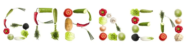 Palabra de jardín hecha de verduras — Foto de Stock
