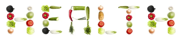 Hälsa ord gjort av grönsaker — Stockfoto