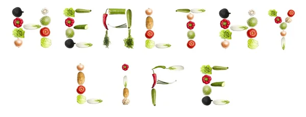 "건강한 생활" 야채로 만든 단어 — 스톡 사진