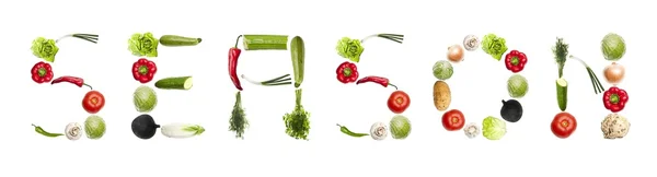 Seizoen woord gemaakt van groenten — Stockfoto