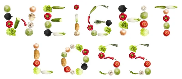 "Perda de peso "palavras feitas de legumes — Fotografia de Stock