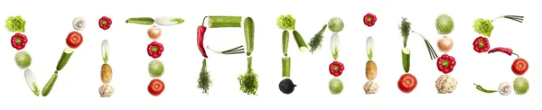 Palabra de vitaminas hecha de verduras — Foto de Stock