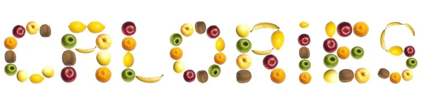 Palabra de calorías hecha de frutas —  Fotos de Stock