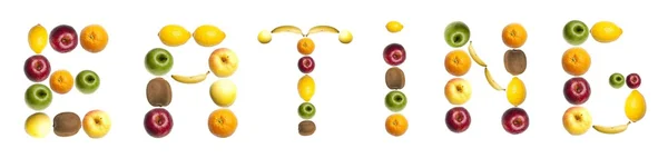 Comer palavra feita de frutas — Fotografia de Stock