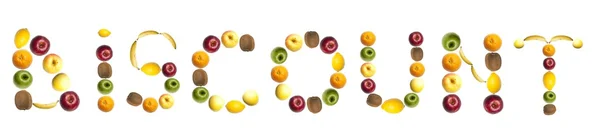 Discount word made of fruits — Stock Photo, Image