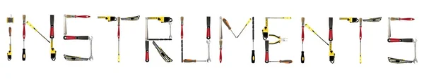 Instrumentos palavra feita de ferramentas manuais — Fotografia de Stock