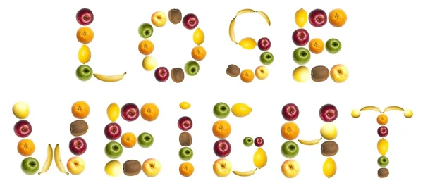 Stracić wagę słowa z owoców — Zdjęcie stockowe