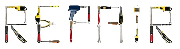 Słowo naprawy z narzędzi ręcznych — Zdjęcie stockowe