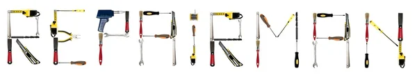 Reparador palavra feita de ferramentas manuais — Fotografia de Stock