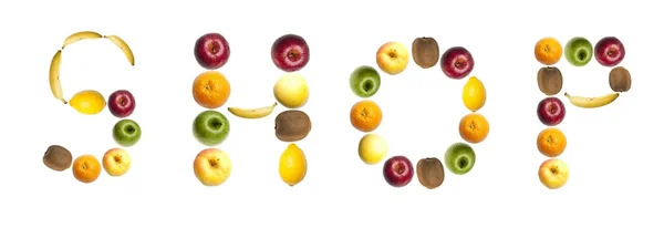 Shop word made of fruits — Stock Photo, Image