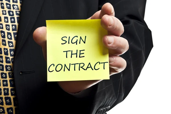 Sign the contract post it — Stock Photo, Image