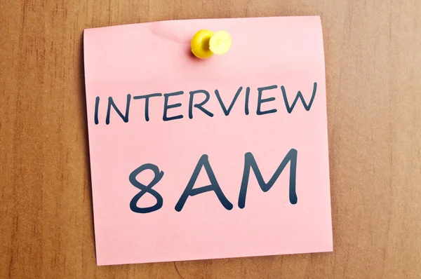 Interview at 8AM post it — Stock Photo, Image