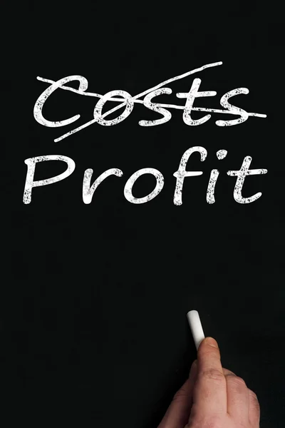 Kosten en winst op zwarte bord — Stockfoto