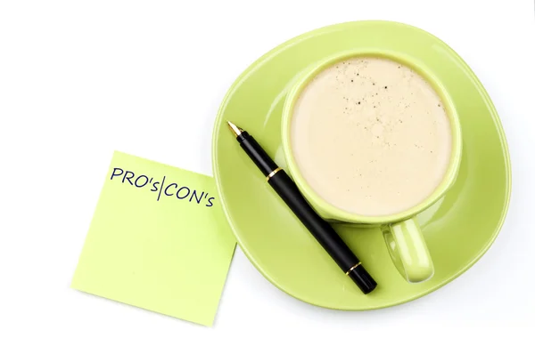 Pro and Contra note and coffee — Stock Photo, Image