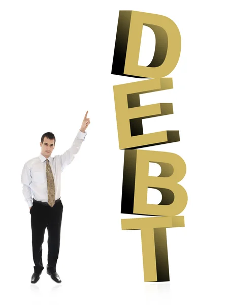 Palavra de dívida e homem de negócios — Fotografia de Stock