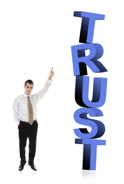 Confiança palavra e homem de negócios — Fotografia de Stock