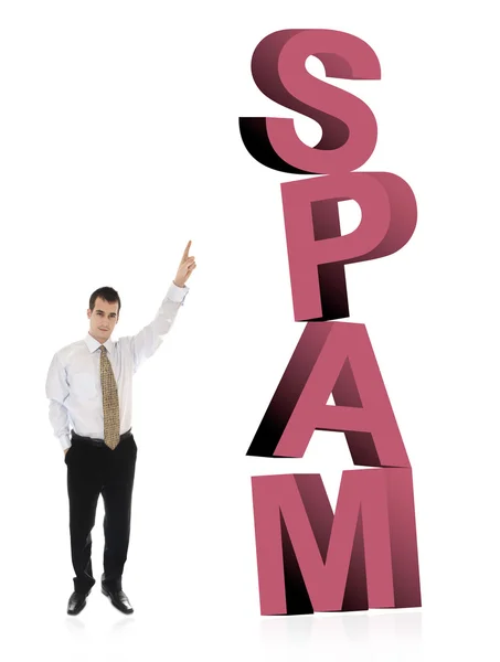Spam-Wort und Geschäftsmann — Stockfoto